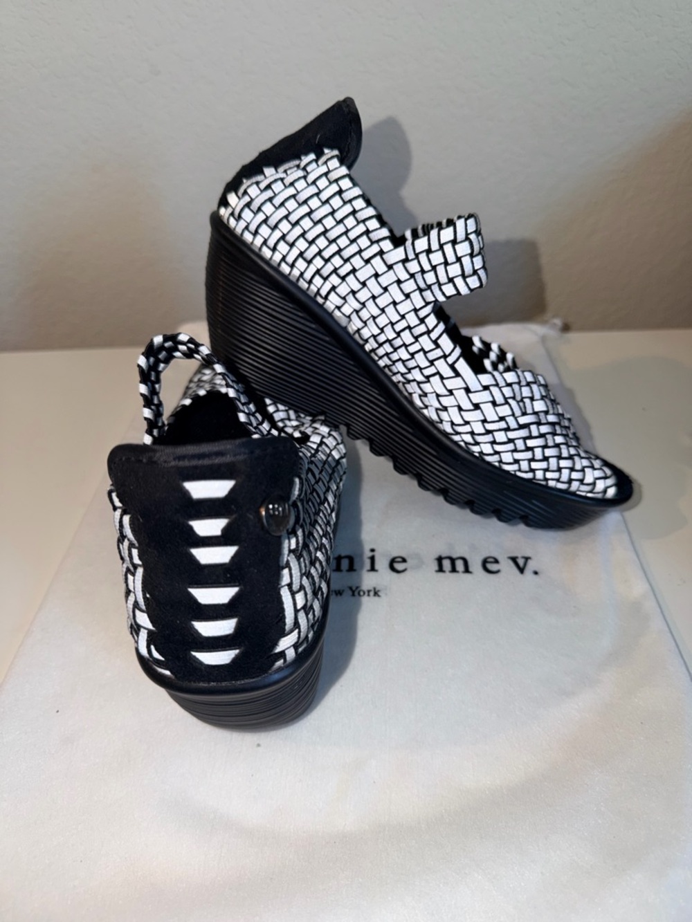 bernie mev. Women’s Black &  Reflective Wedge Sandals